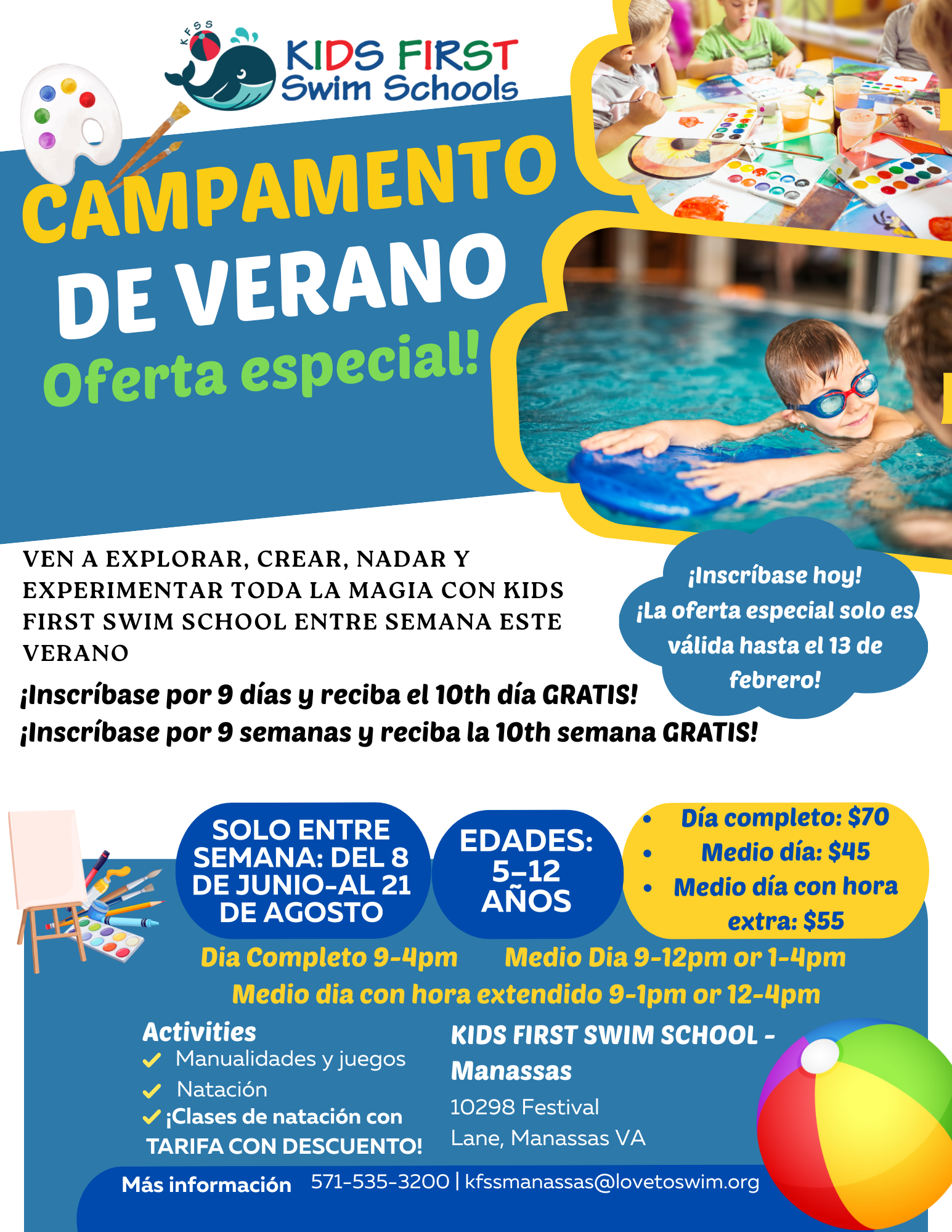 A flyer for a summer camp for kids first swim schools cherry hill