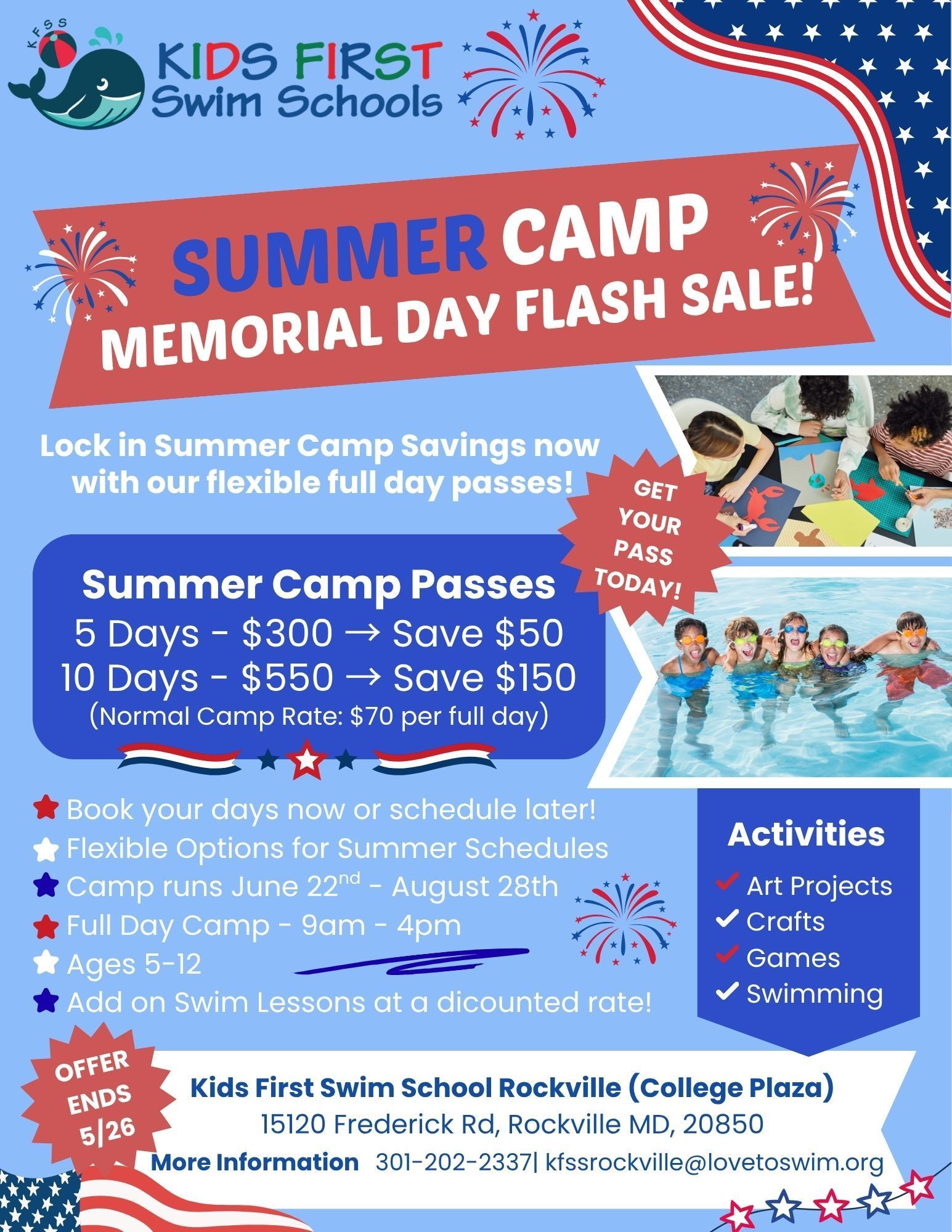 A flyer for a summer camp for kids first swim schools
