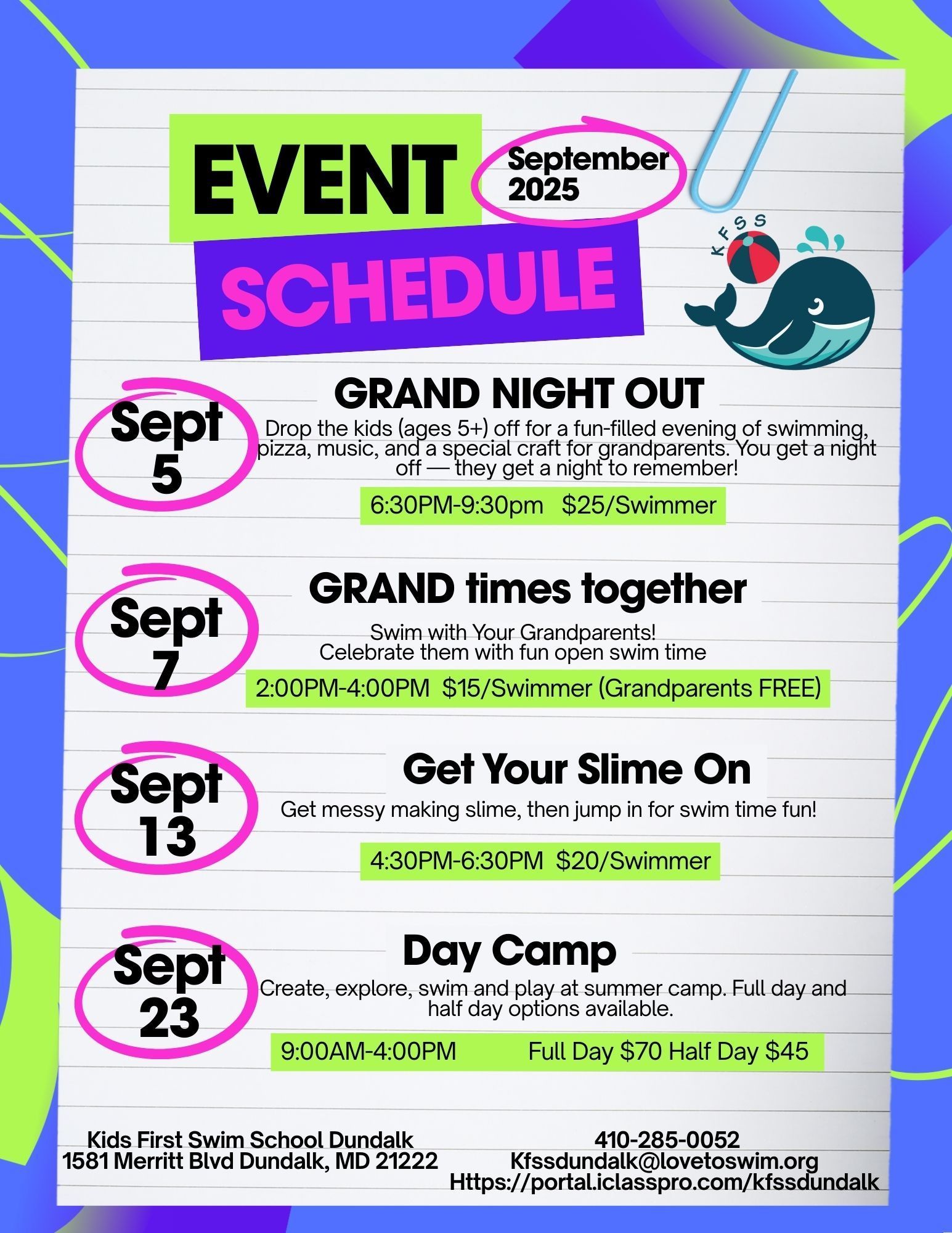 A flyer for a summer camp for kids first swim schools cherry hill