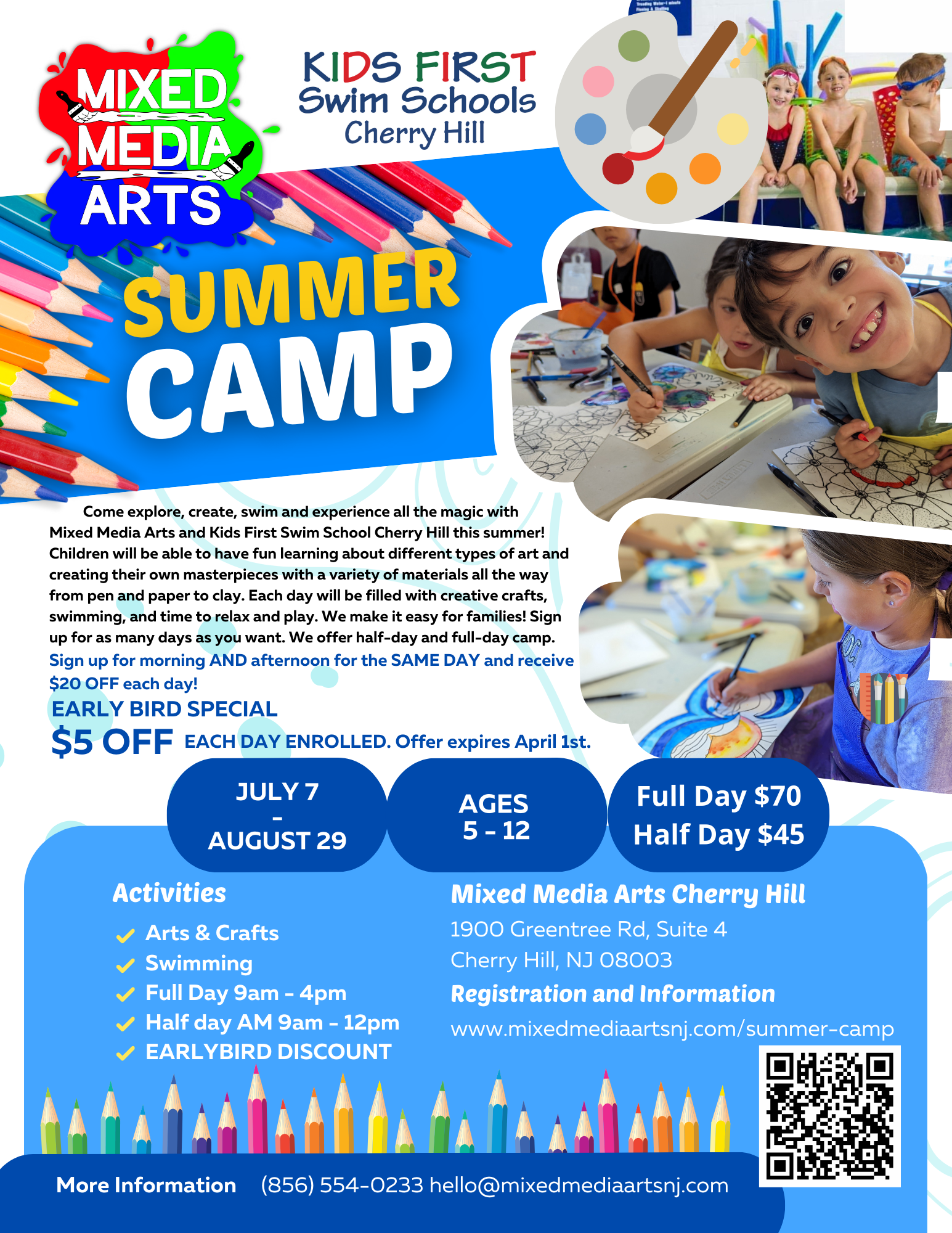 A flyer for a summer camp for kids first swim schools cherry hill