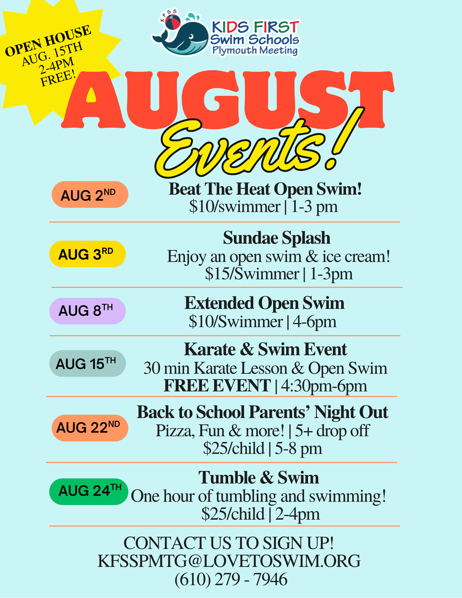 A flyer for a summer camp for kids first swim schools cherry hill