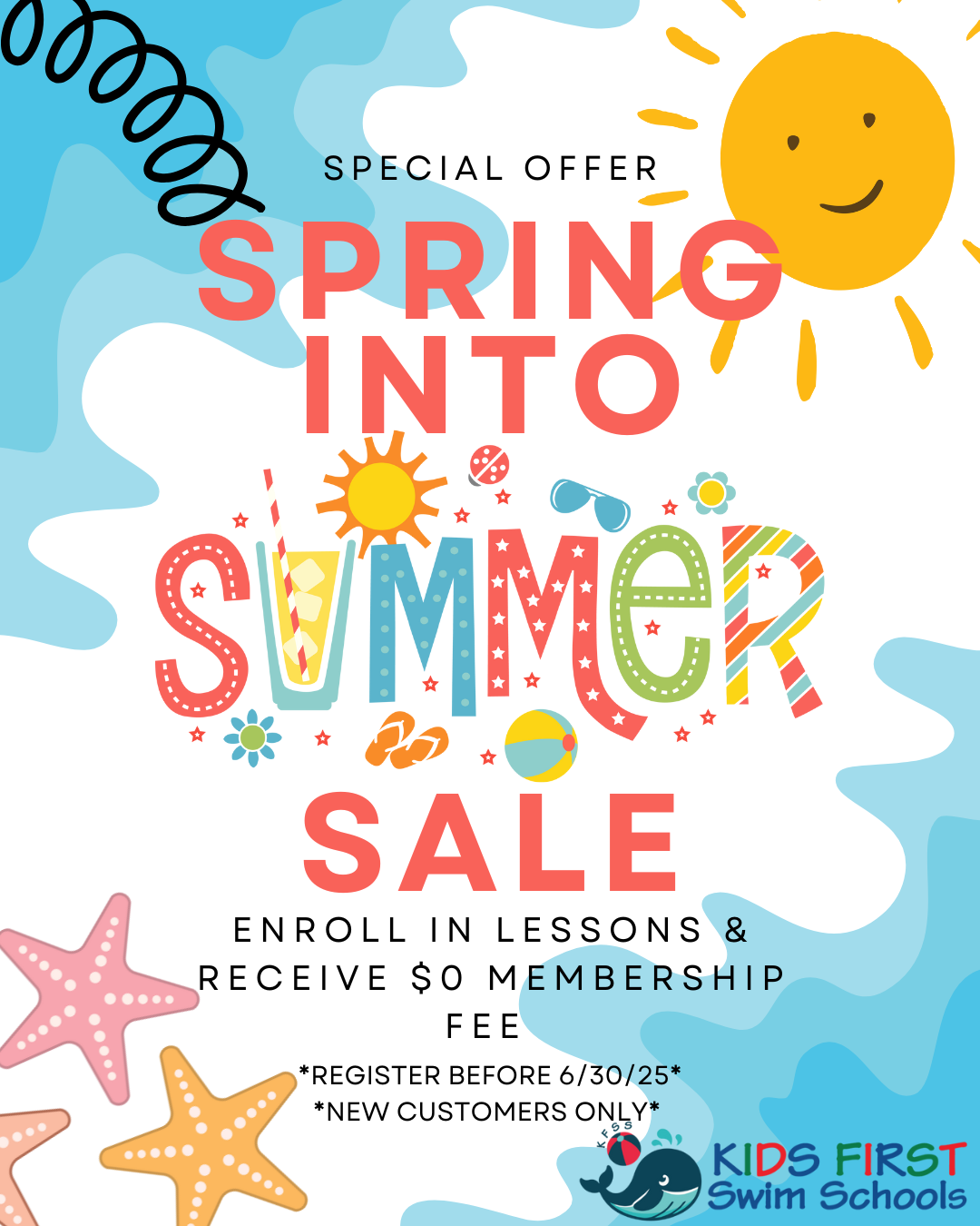 A flyer for a summer camp for kids first swim schools cherry hill