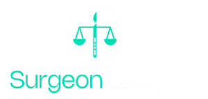 Turquoise surgeon icon with balance scales above the word “Surgeon”