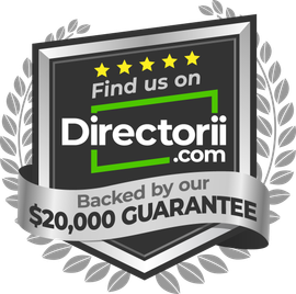 A badge that says `` find us on directorii.com backed by our $ 20,000 guarantee ''