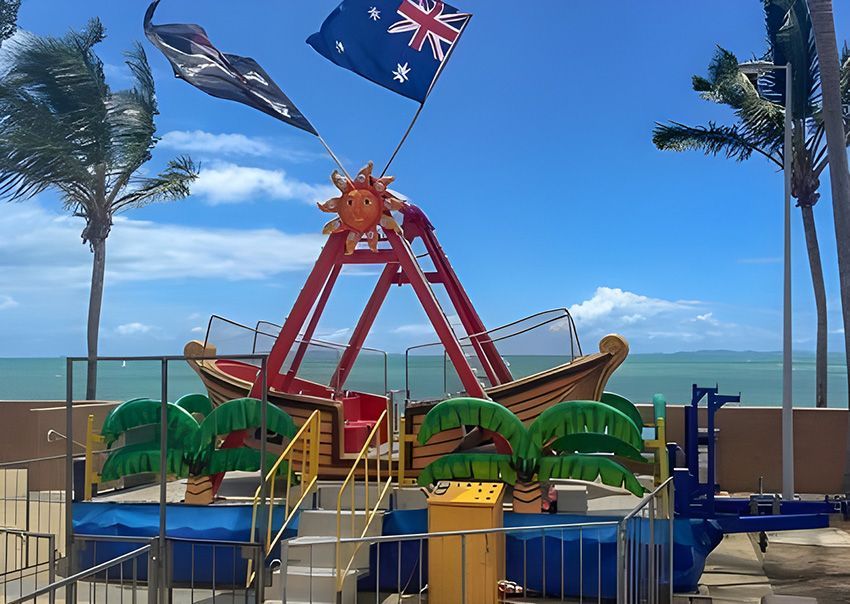 A Pirate Ship With a British Flag on Top of It — Fun Time Amusements in Gracemere, QLD