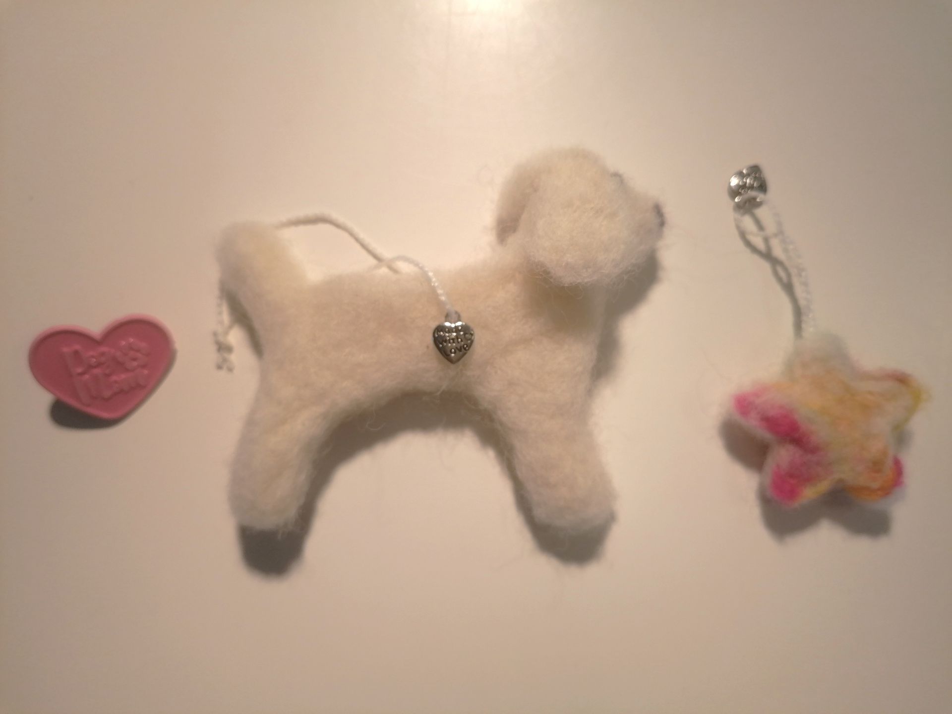 wol, ornament, wit, versiering, ornament, hond, hanger, pin, dog, mom, dogmom, ster, versiering