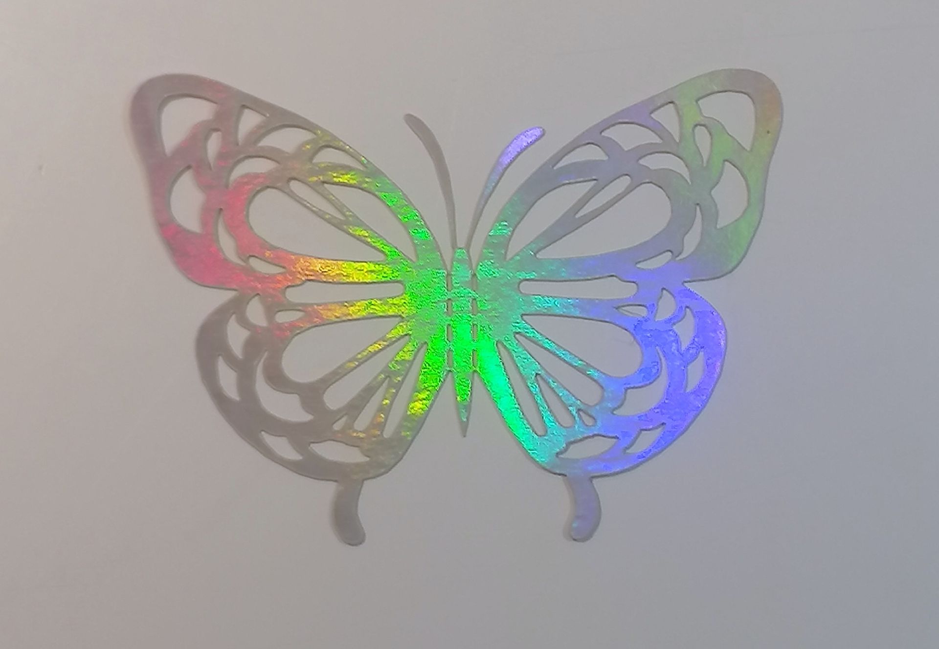 Holografische vlinder met een regenboogkleurige glans.