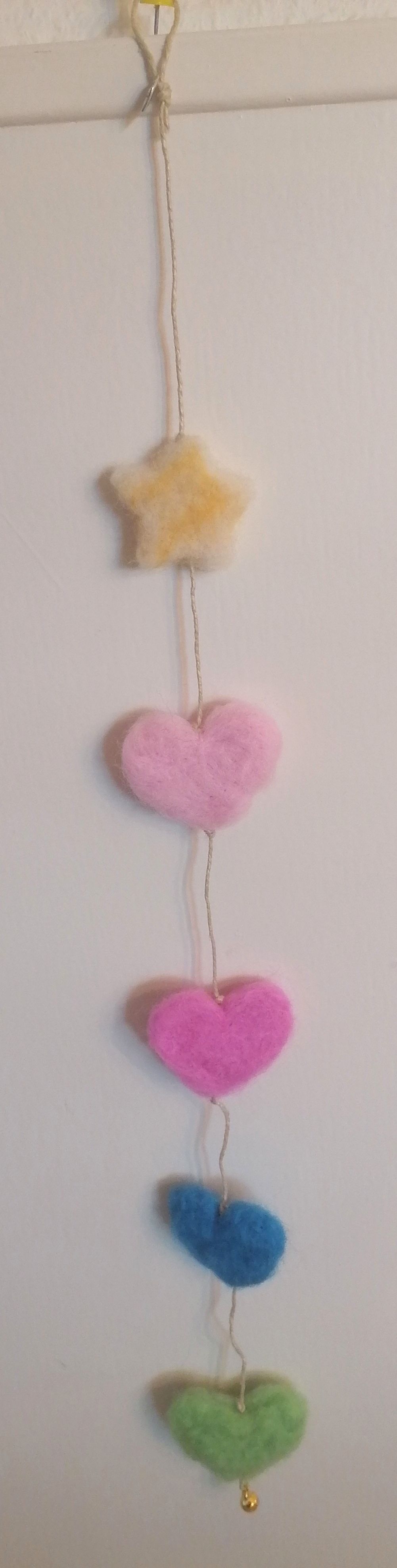 wol, ornament, groen, blauw, roze, geel, hart, ster, versiering, hanger,