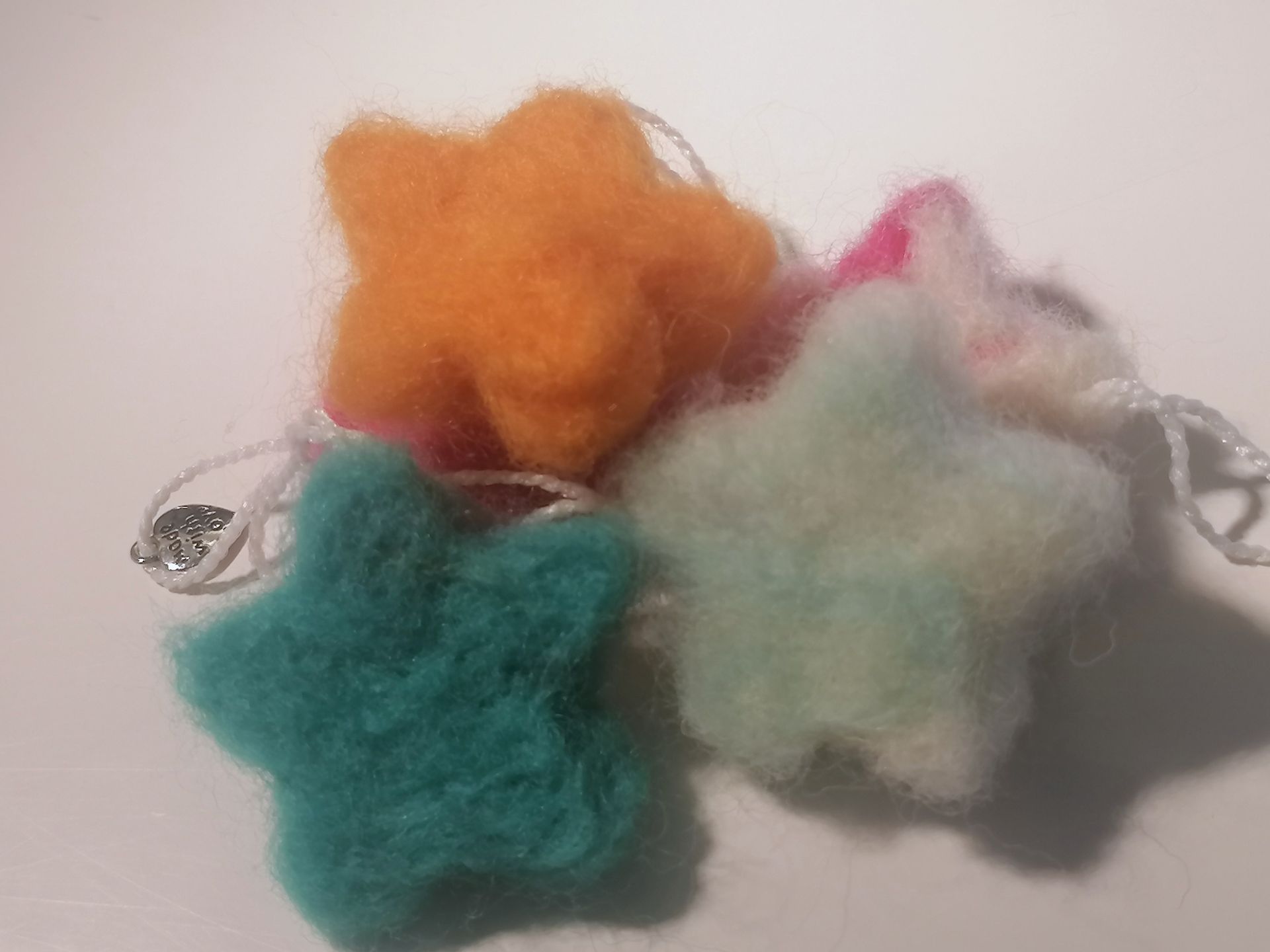 wol, ornament, groen, blauw, roze, oranje, ster, versiering, hanger, wit, versiering,