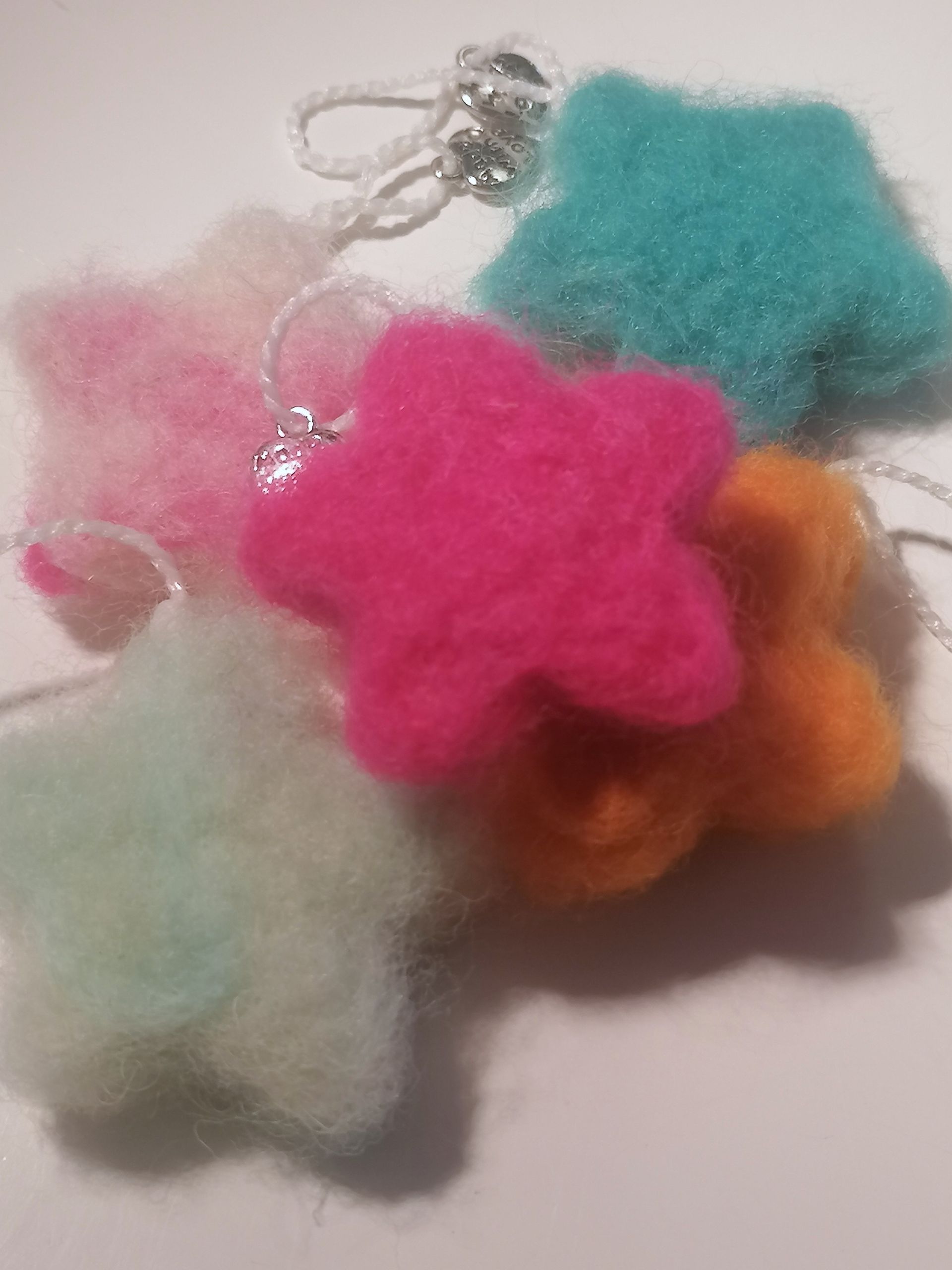 wol, ornament, groen, blauw, roze, oranje, ster, versiering, hanger, wit, versiering,