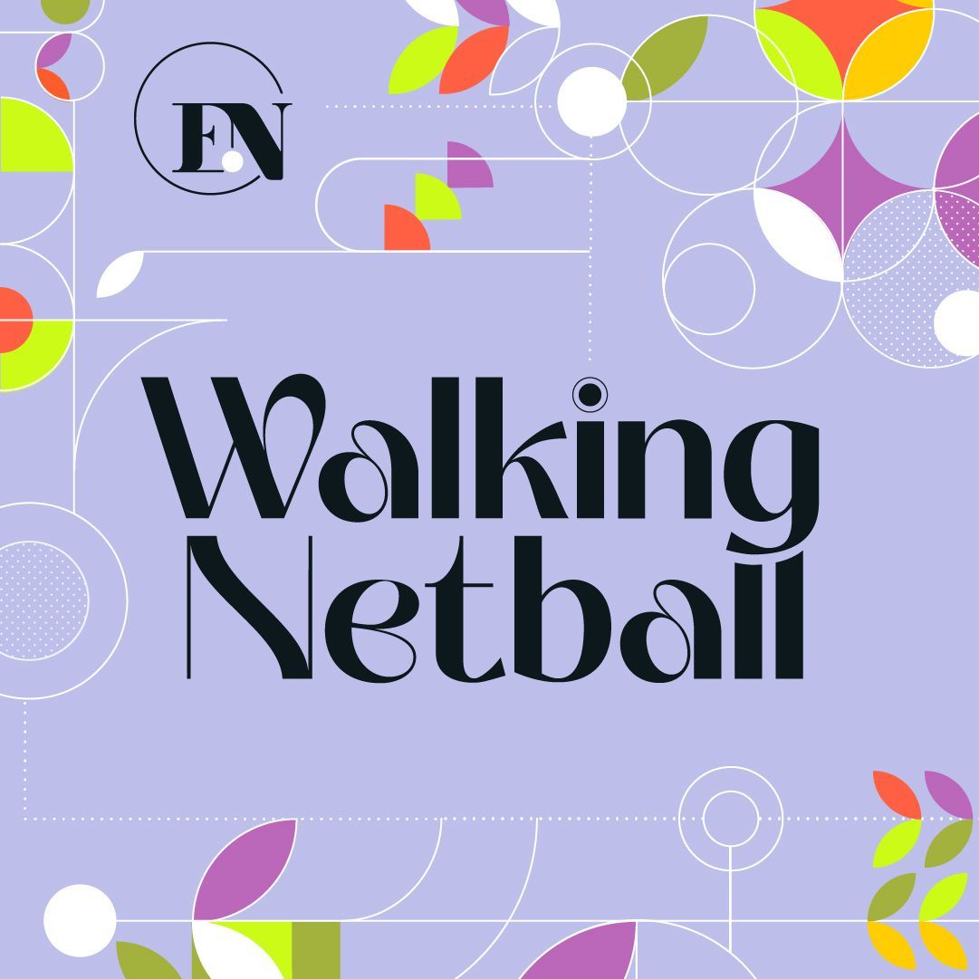 A purple background with the words walking netball on it