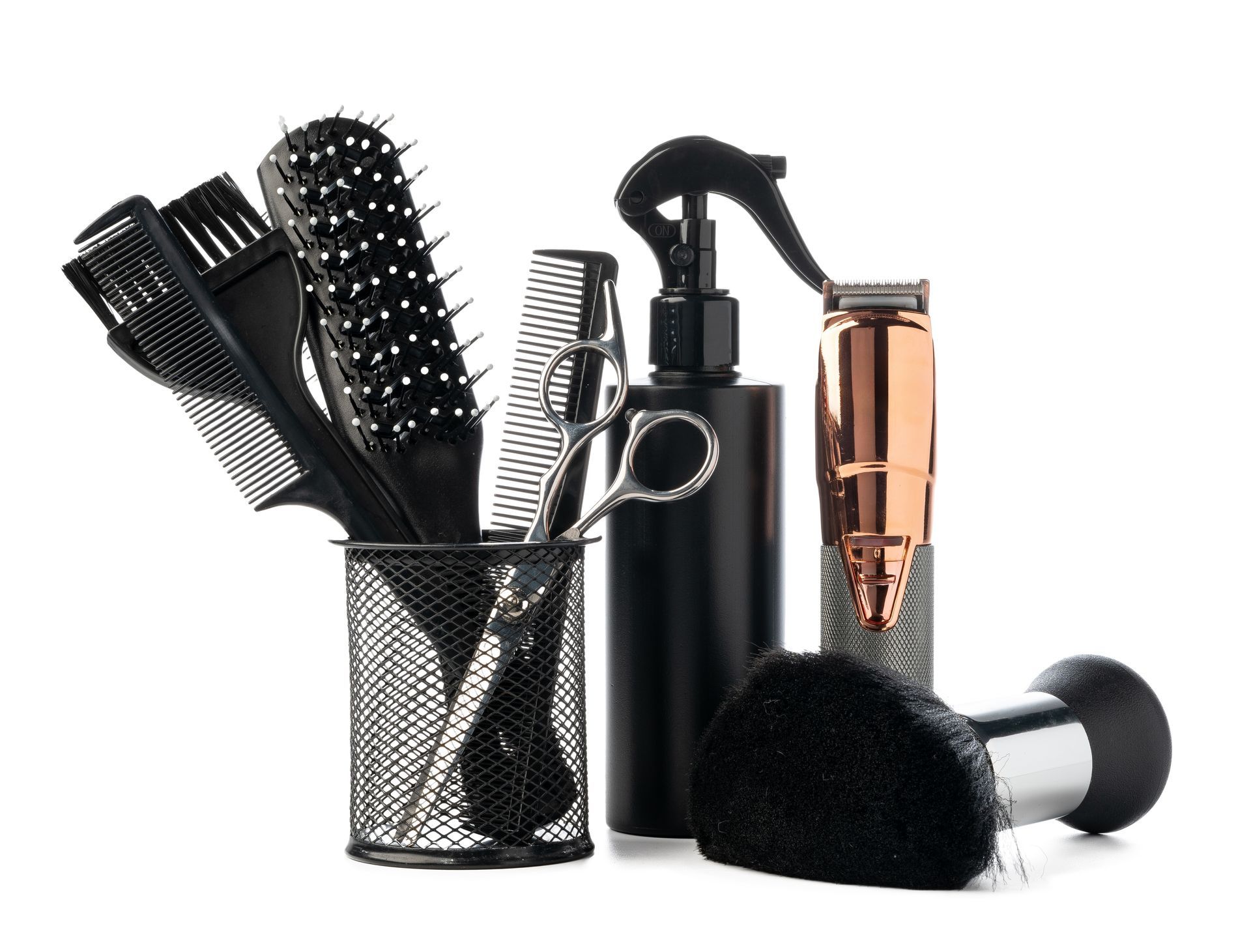 Professional hairdresser tools isolated on white background.