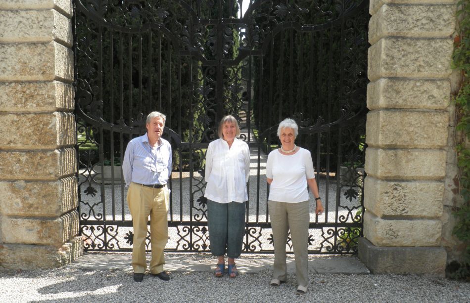 Judy with the Conte and Contessa Giusti at their garden in Verona