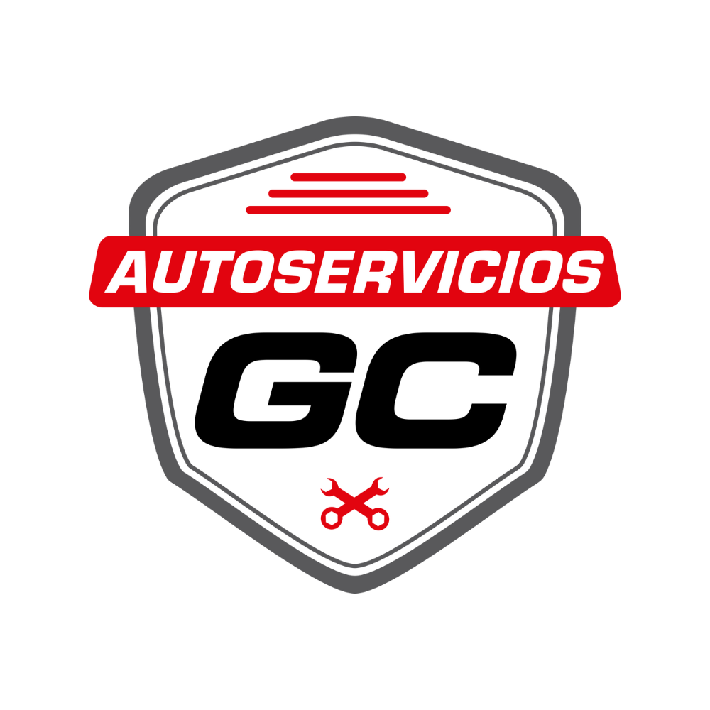 The logo for autoservicios gc is a shield with scissors on it.