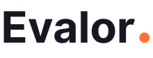 A blue and yellow logo for a company called evalor