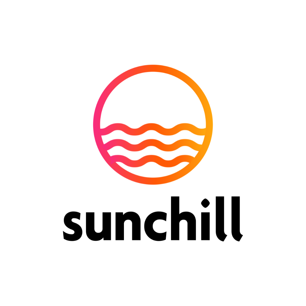 The sunchill logo is a colorful circle with waves in it.