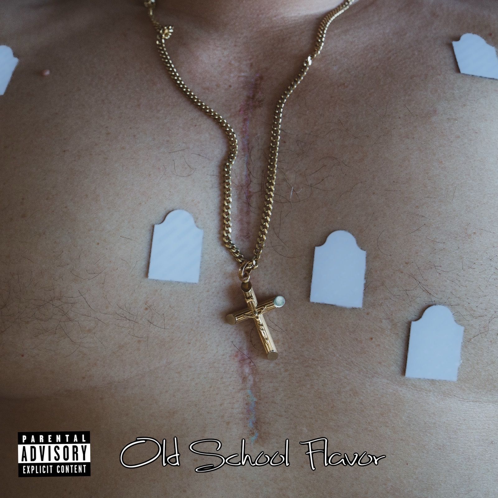An album cover for old school flavor has a cross on it with ECG.  Old school flavort, new town flow.  
