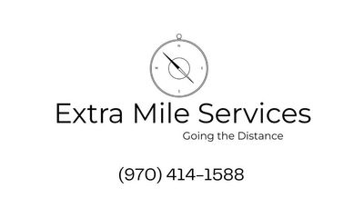 Logo for Extra Mile Services: compass, text 
