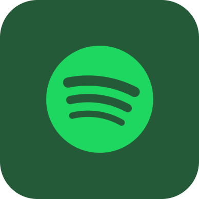 Spotify app icon: green circle with three curved lines, on dark green square.