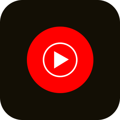 YouTube Music app icon: Red play button in a white circle on a black background.