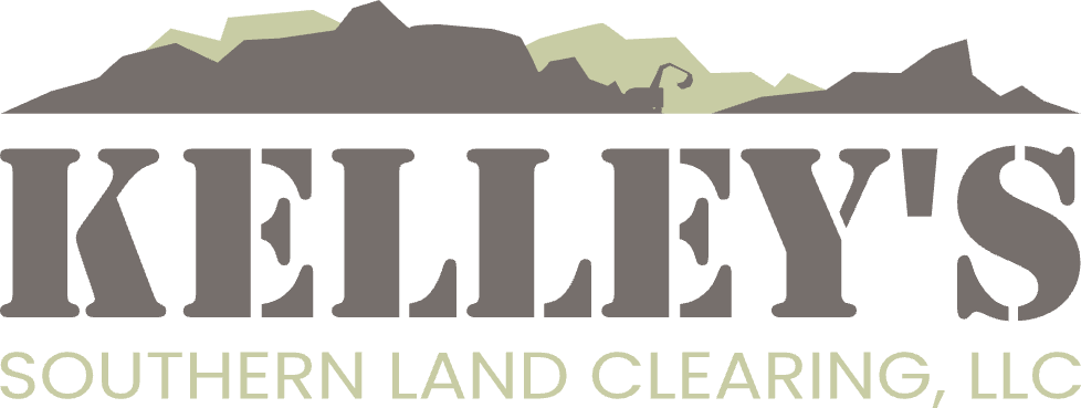 Logo for Kelley's Southern Land Clearing, LLC, with a mountain range and text in dark gray and light green.