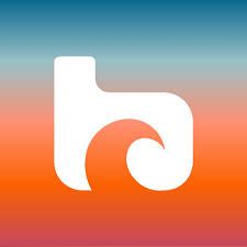 A white letter b with a wave on a colorful background.