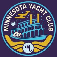 The minnesota yacht club logo has a boat in the middle of it.