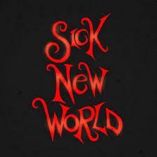 The logo for sick new world is red on a black background.