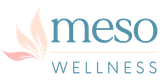 Meso Wellness logo with a peach leaf icon and teal text on a white background