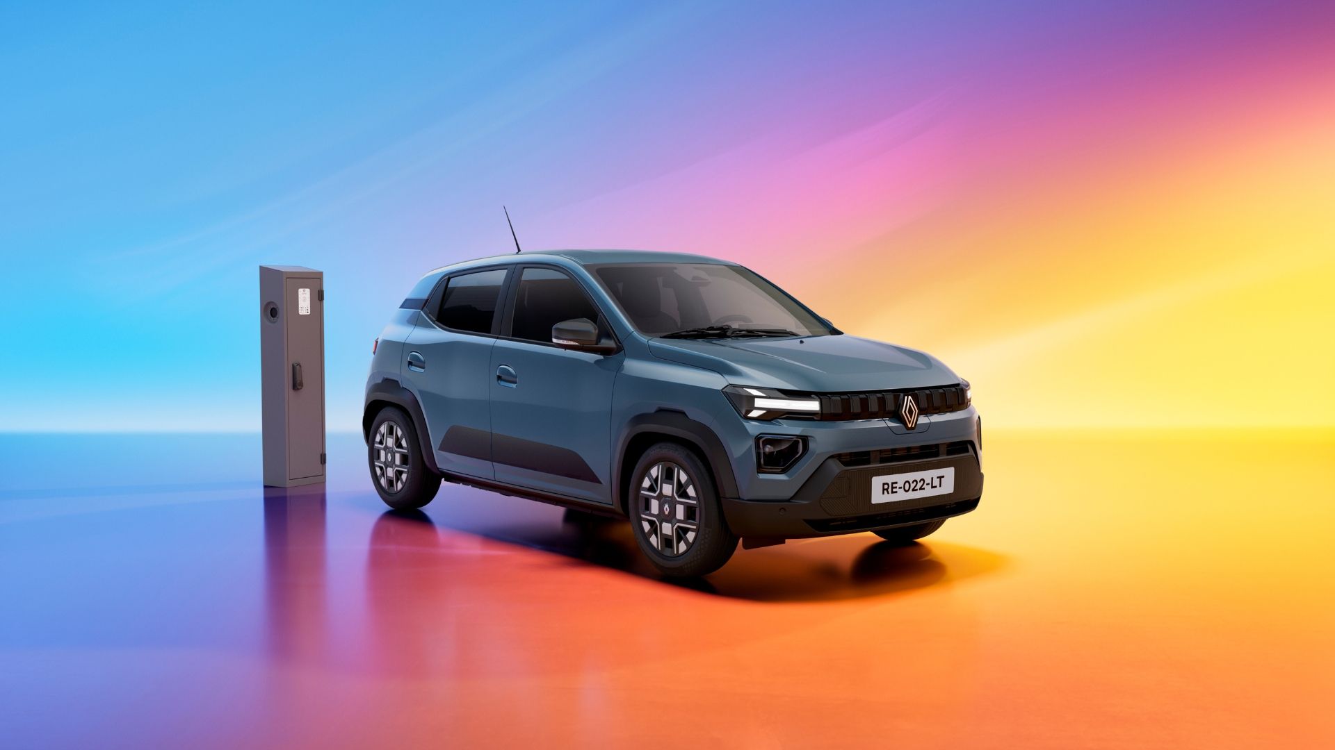 Carro elétrico compacto Renault em carregamento, veículo sustentável com design moderno, eficiência