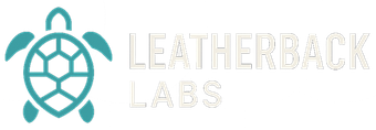 The logo for leatherback labs has a turtle on it.