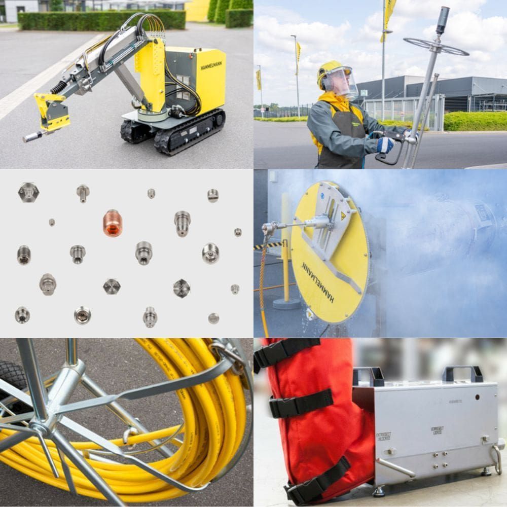 A six-photo grid showcasing Hammelmann range of accessories and tools