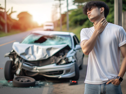 image of a man with a hurt neck after a car accident.