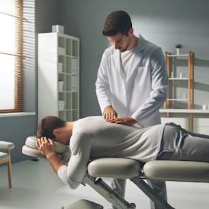 chiropractor adjusting a patients mid back