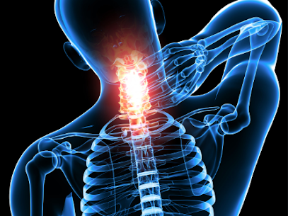 image of neck pain illustrated with digital rendering of spinal column