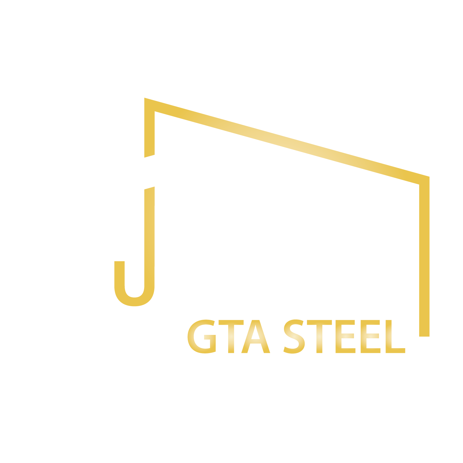 A gold and white logo for a company called gta steel