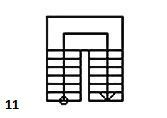 Un dessin en noir et blanc d'un bâtiment avec des escaliers et une porte.