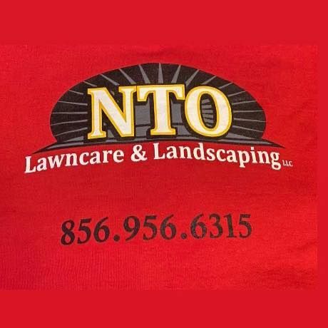 Red t-shirt with 'NTO Lawncare & Landscaping' logo and phone number 856-956-6315
