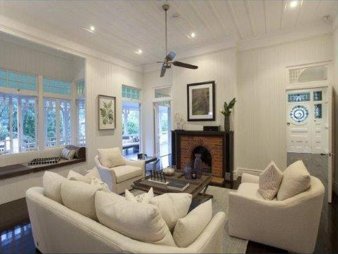 Living Room With Sofa Set And Chiminea — Brisbane, QLD — Keysell Builders