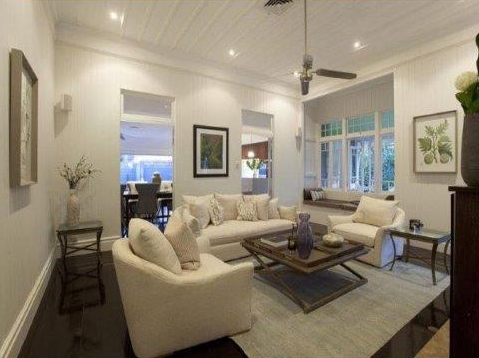 Living Room With White Sofa Set — Brisbane, QLD — Keysell Builders