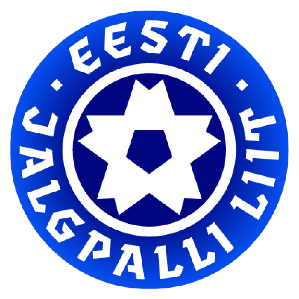 Blue circular logo of the Estonian Football Association, with text 