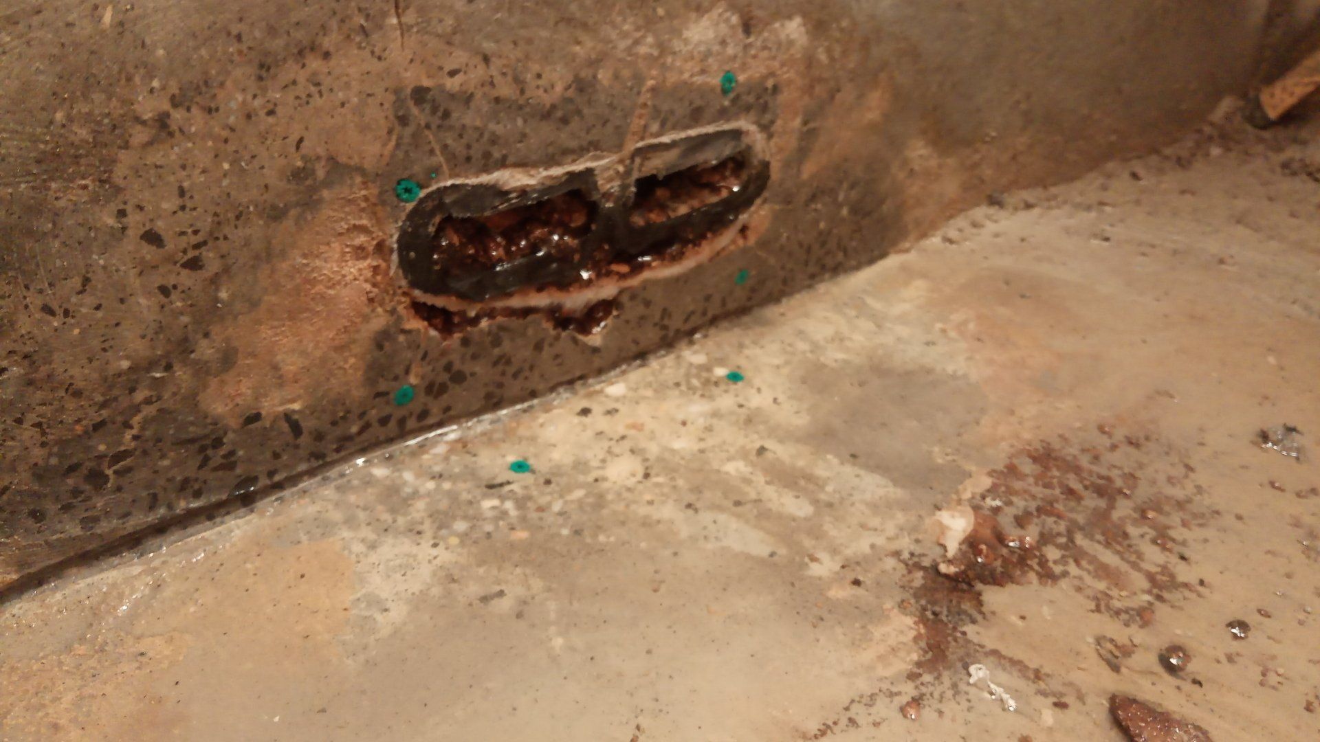 2. Surfaces prepared by grinding  and screw points established - water is still flowing