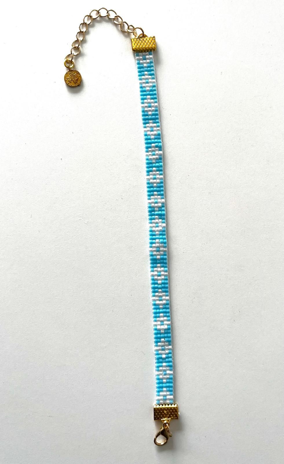 Miyuki weefkralen armband blauw en wit