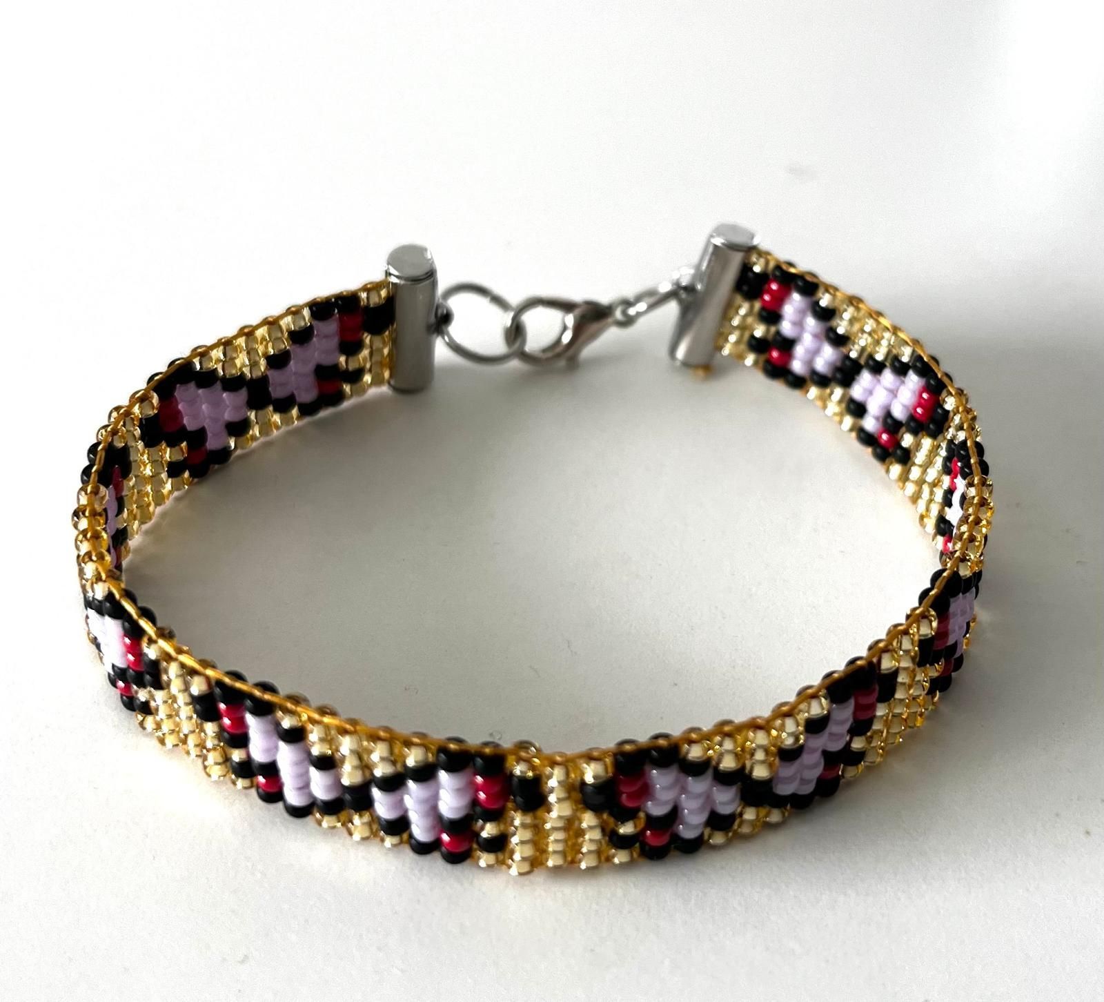 Miyuki weefkralen armband met vlinders lila en rood