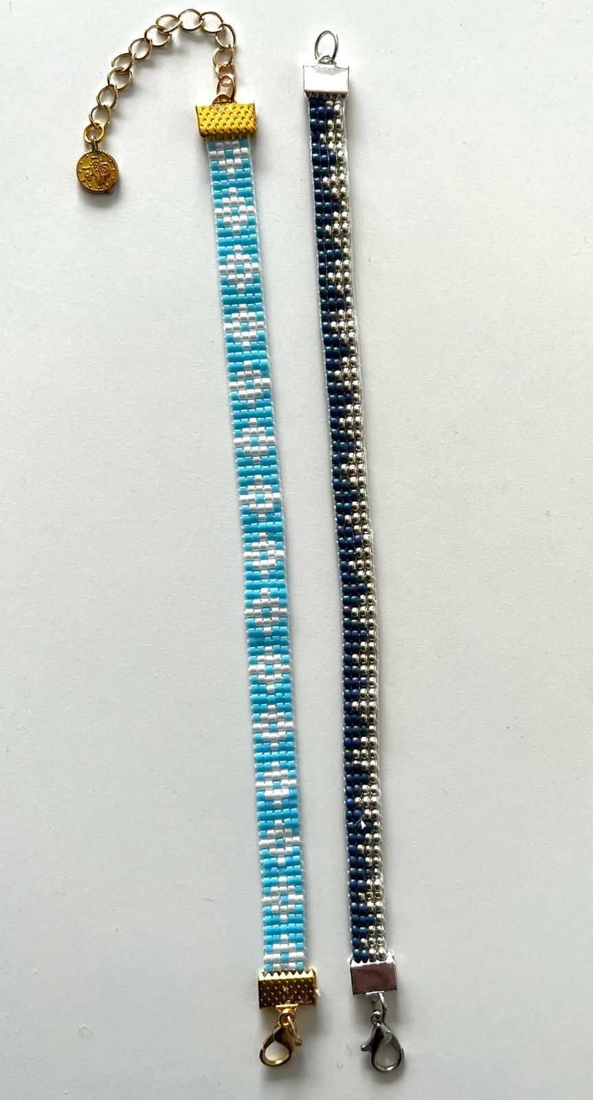 Miyuki weefkralen armband blauw en wit