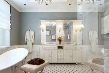 Vanities — Bathroom With White Paint And White Cabinet in Belmont, CA