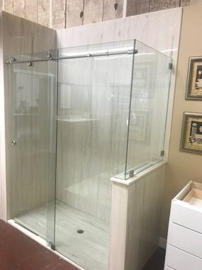 Glass Shower Doors — Corner Glass Shower Door In Modern Bathroom in Belmont, CA