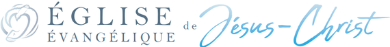 Logo of Église Évangélique de Jésus-Christ, with a stylized dove-like symbol and cursive text in blue.