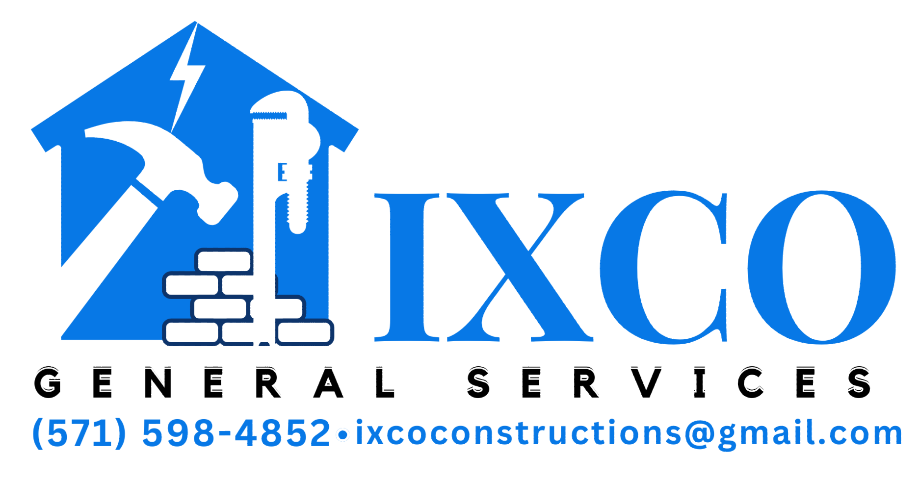 a blue and white logo for ixco general services