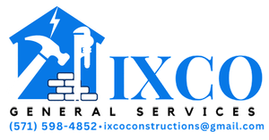 a blue and white logo for ixco general services